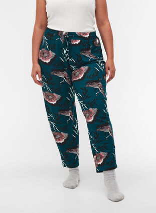 Pantalon de pyjama en viscose fleuri, Deep Teal Flower, Model image number 2