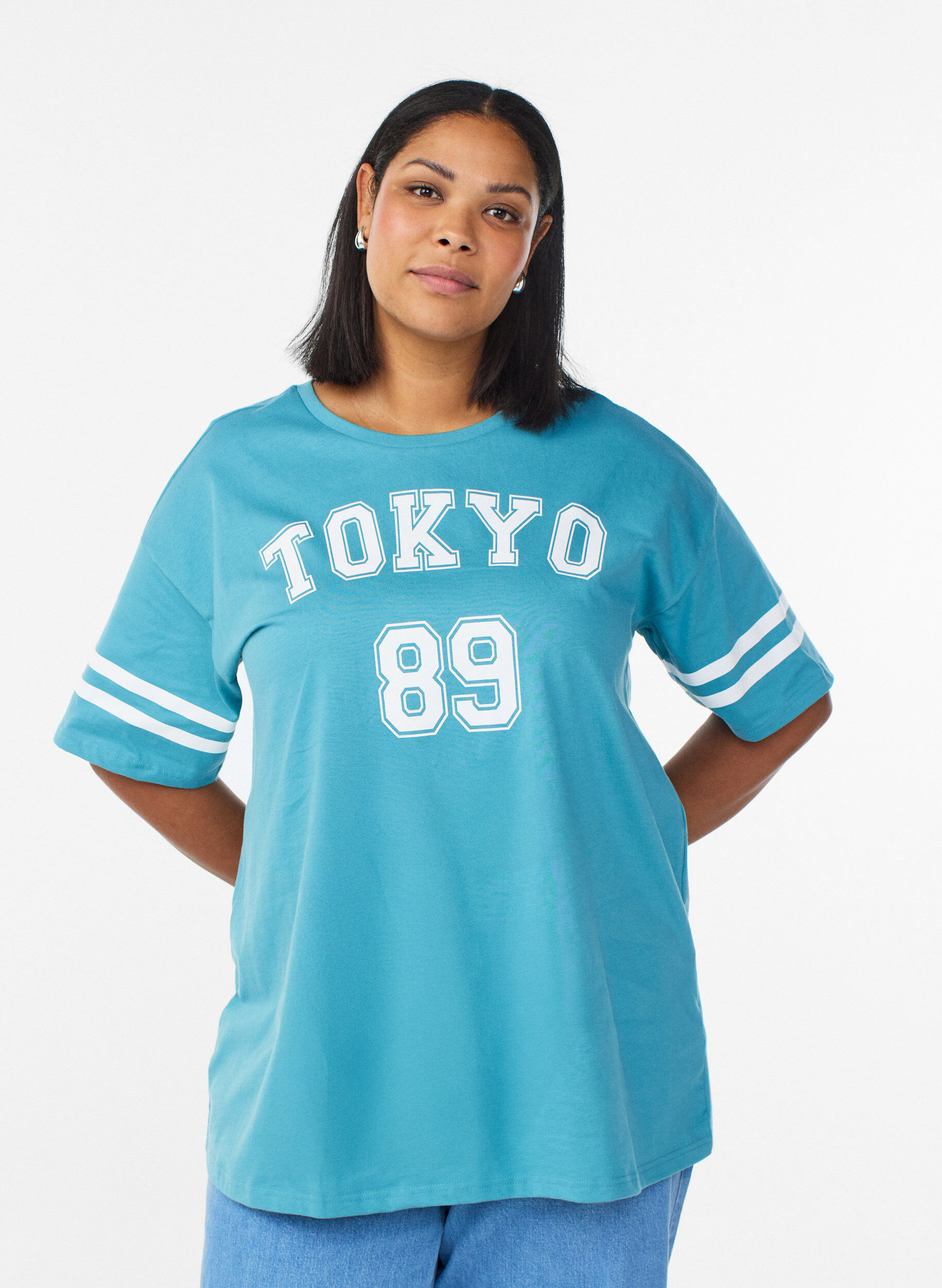ZizziSportief oversized college T-shirt, Blauw, Model image number 0