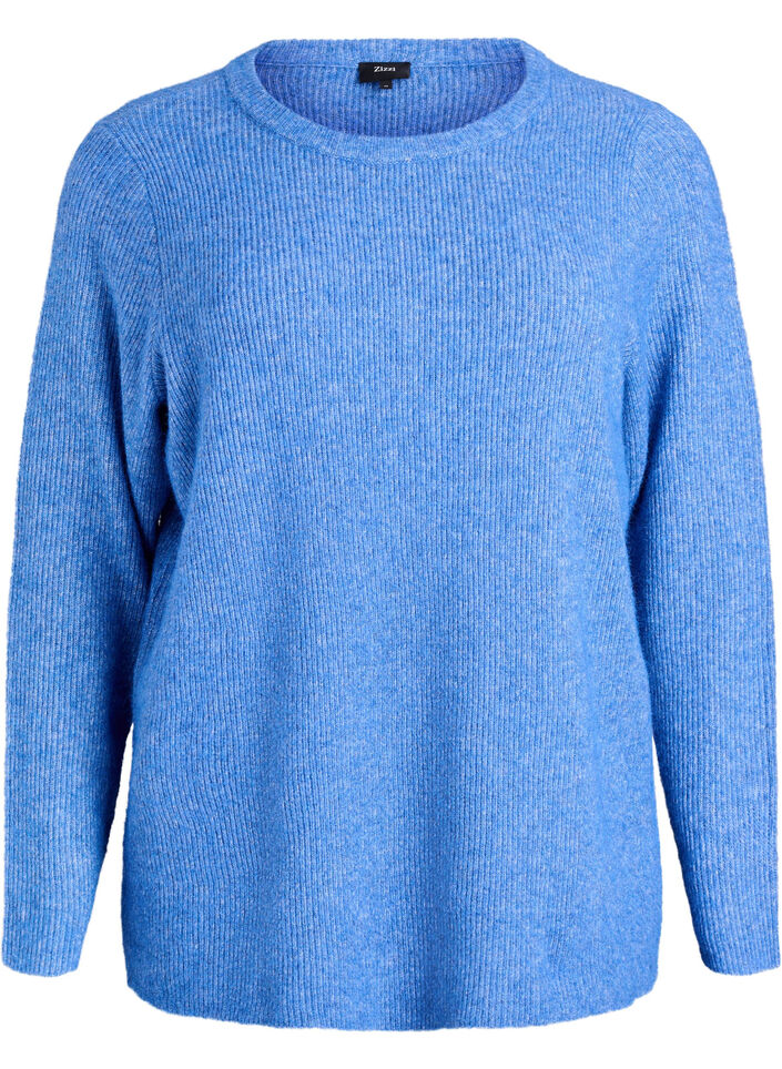 Blouse en maille chin&eacute;e &agrave; col rond, Bleu, Packshot image number 0