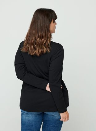 Geribbelde blouse met lange mouwen en ronde hals, Black, Model image number 1