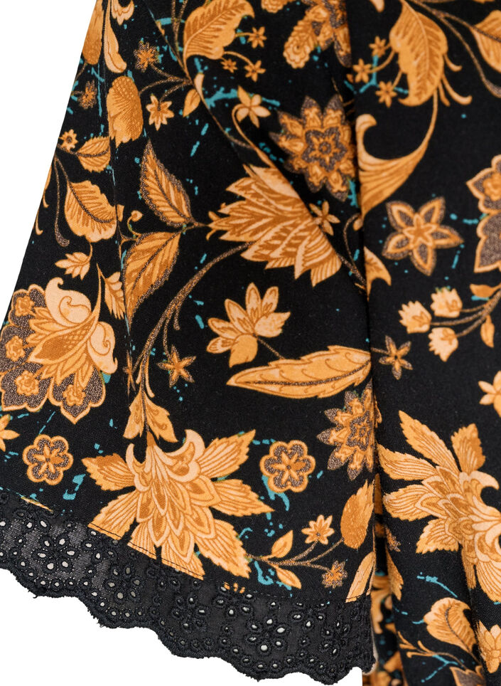 Katoenen blouse met bloemenprint en striksluiting, Oranje, Packshot image number 4