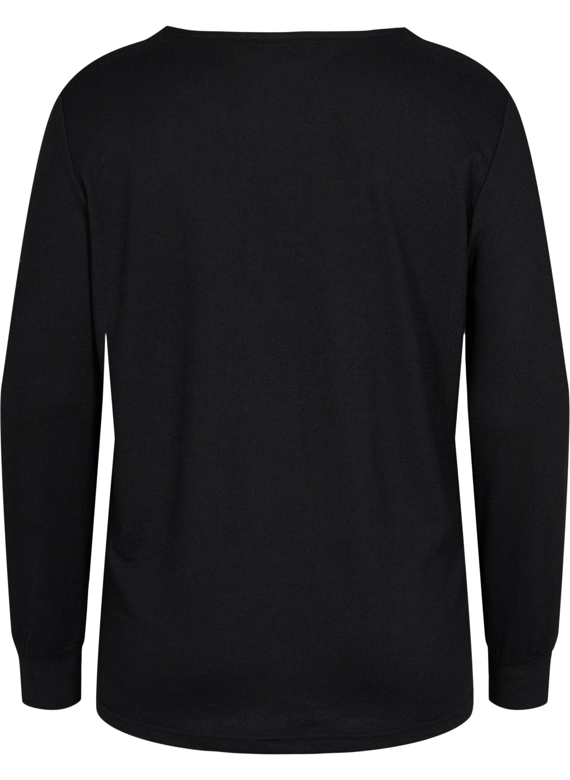 ZizziBlouse met lange mouwen en kanten details, Black, Packshot image number 1