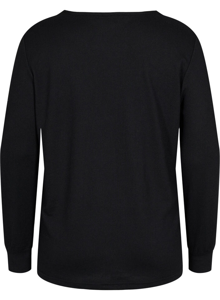 Blouse met lange mouwen en kanten details, Black, Packshot image number 1