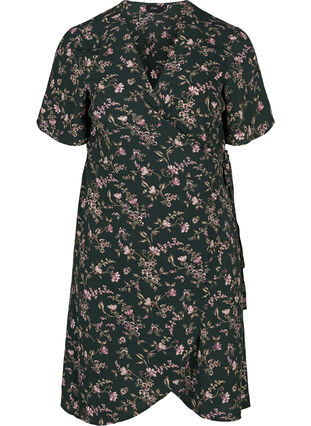 Robe portefeuille manches courtes, Green w. rose, Packshot image number 0