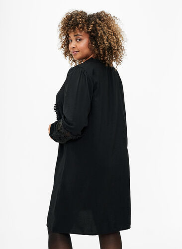 Viscose jurk met gehaakte details, Black, Model image number 1