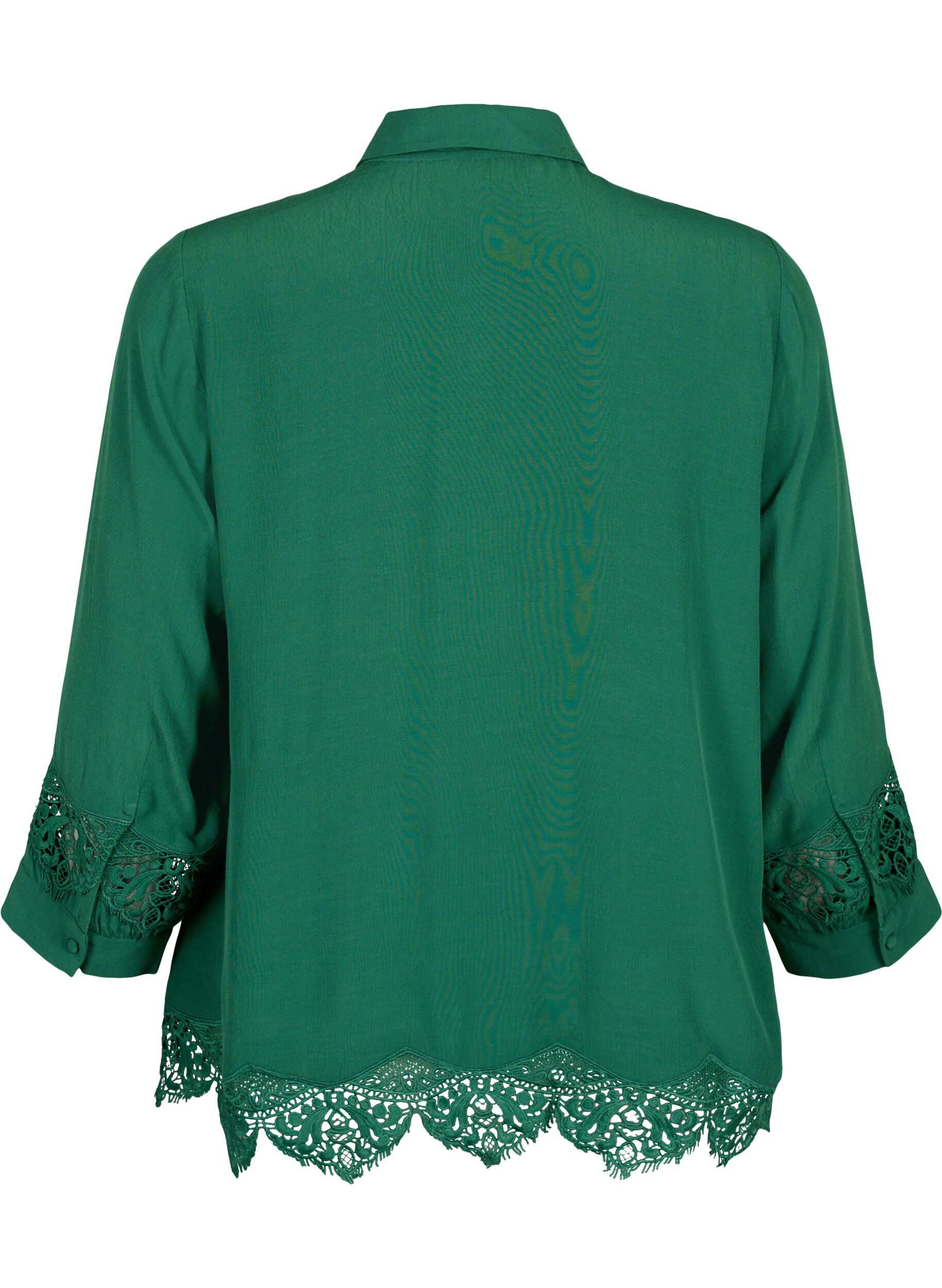 ZizziViscose shirt met 3/4 mouwen en borduurdetails, Hunter Green, Packshot image number 1