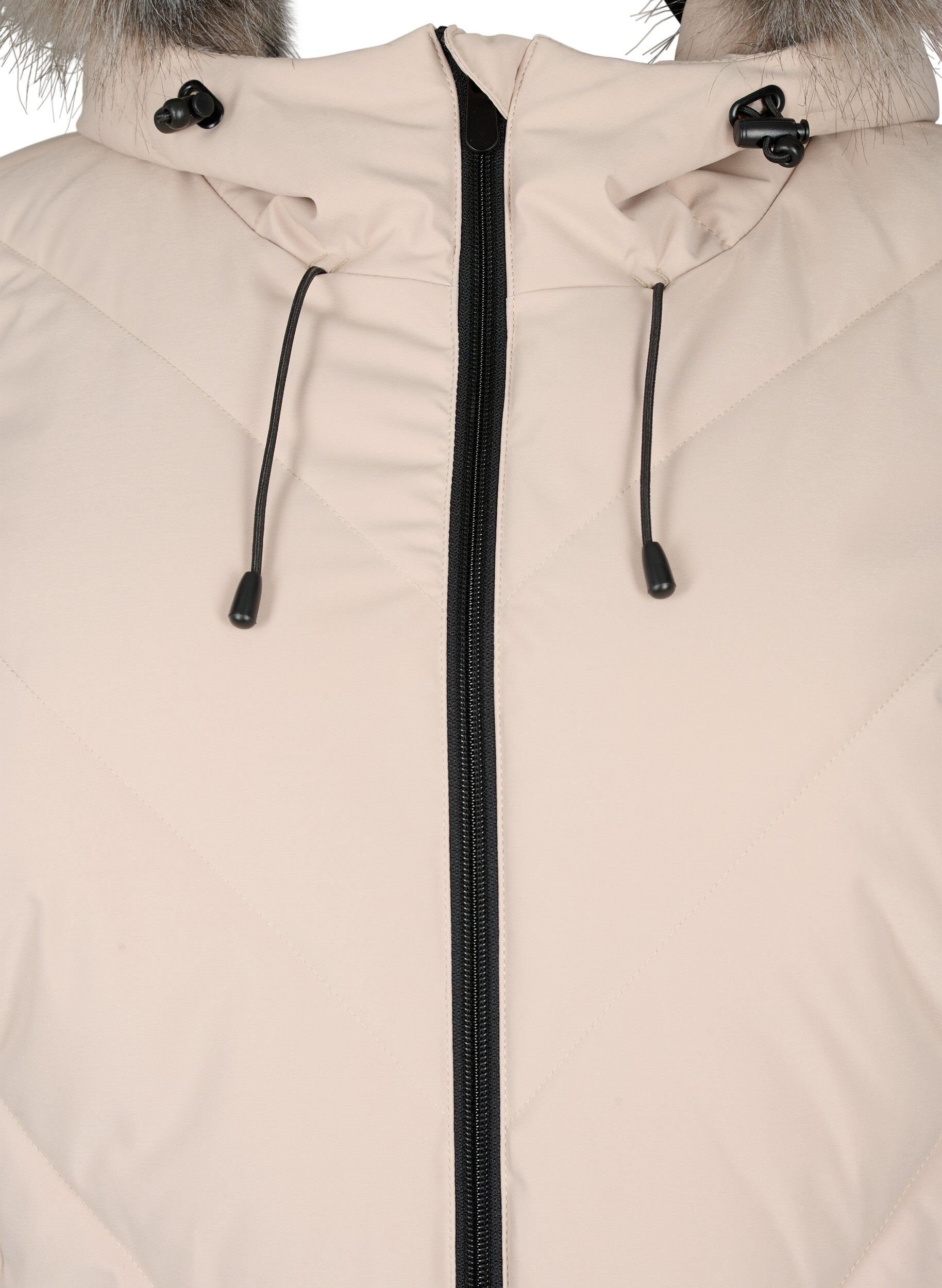 Zizzi Long manteau d'hiver &agrave; fermeture &agrave; attaches et col en fausse fourrure, Beige, Packshot image number 2