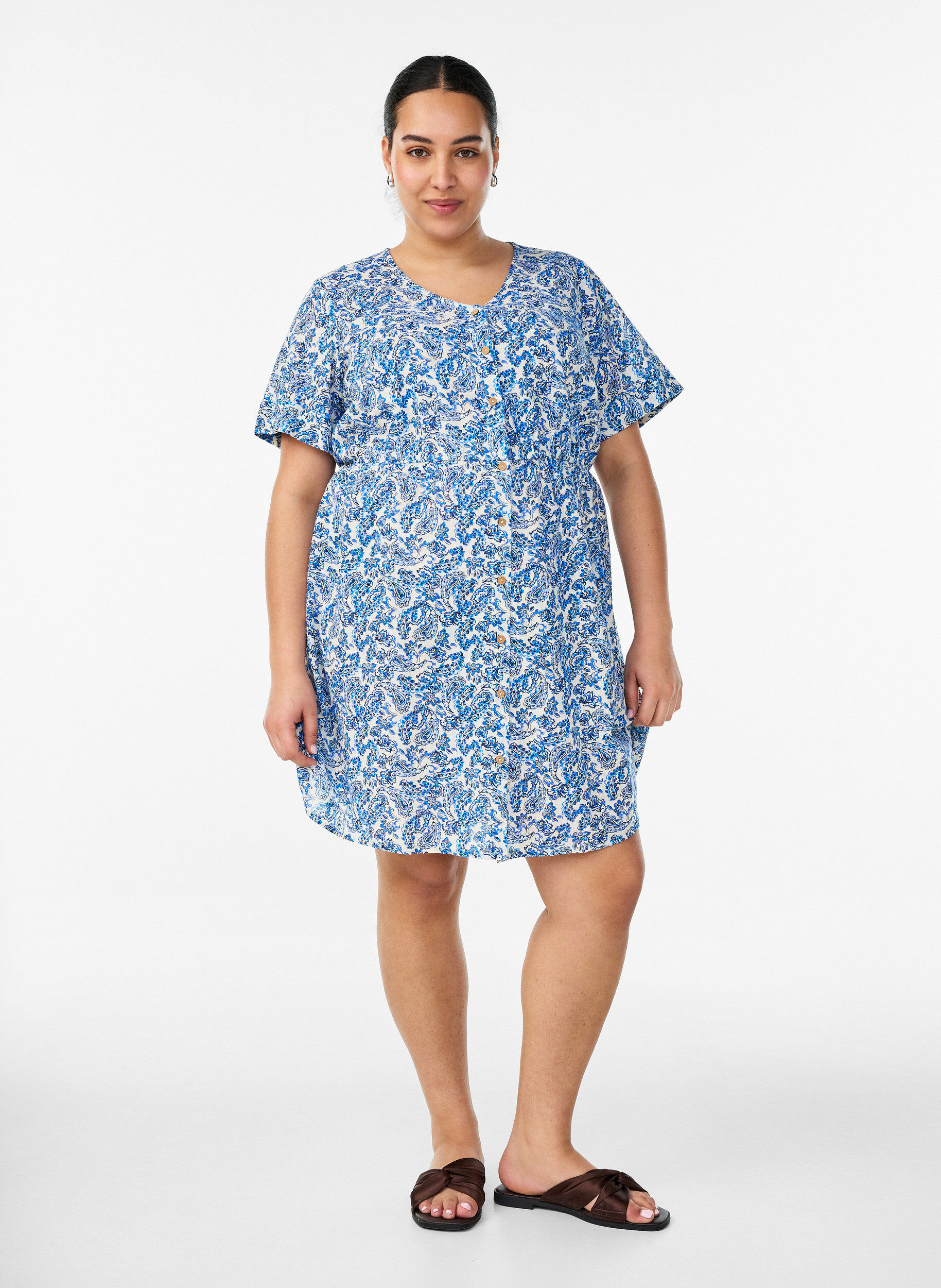 ZizziRobe courte en coton &agrave; imprim&eacute; floral, Bleu, Model image number 1