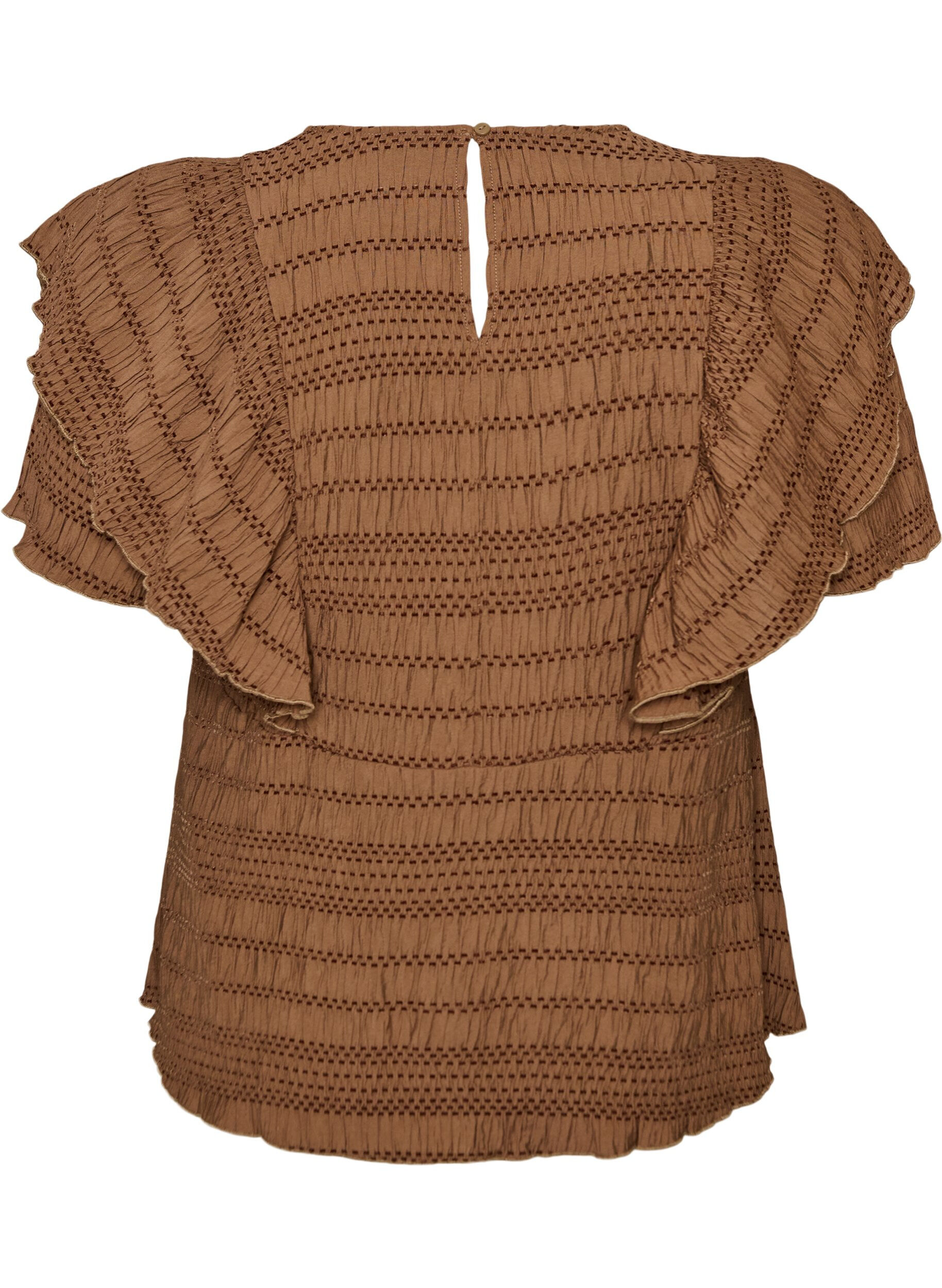 ZizziBlouse avec texture smock&eacute;e et manches &agrave; volants, Marron, Packshot image number 1
