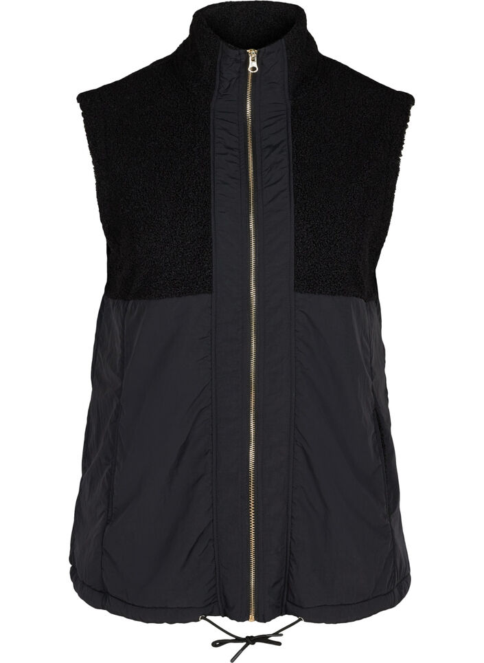 Kort vest met teddy en rits, Black, Packshot image number 0