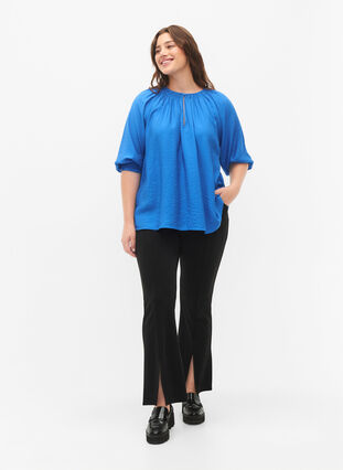 A-vormige viscose blouse met 3/4 mouwen, Strong Blue, Model image number 3
