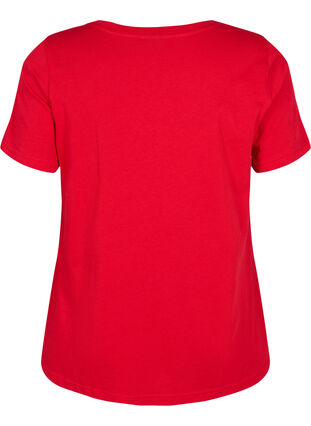 T-shirt en coton avec impression de texte et col en V, Tango Red ORI, Packshot image number 1