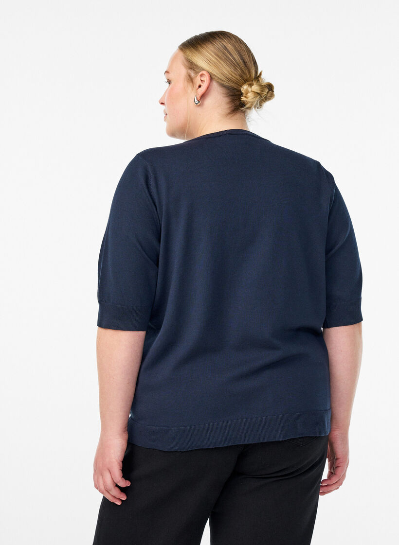 FLASH - Fijngebreide blouse met korte mouwen, Blauw, Model image number 2