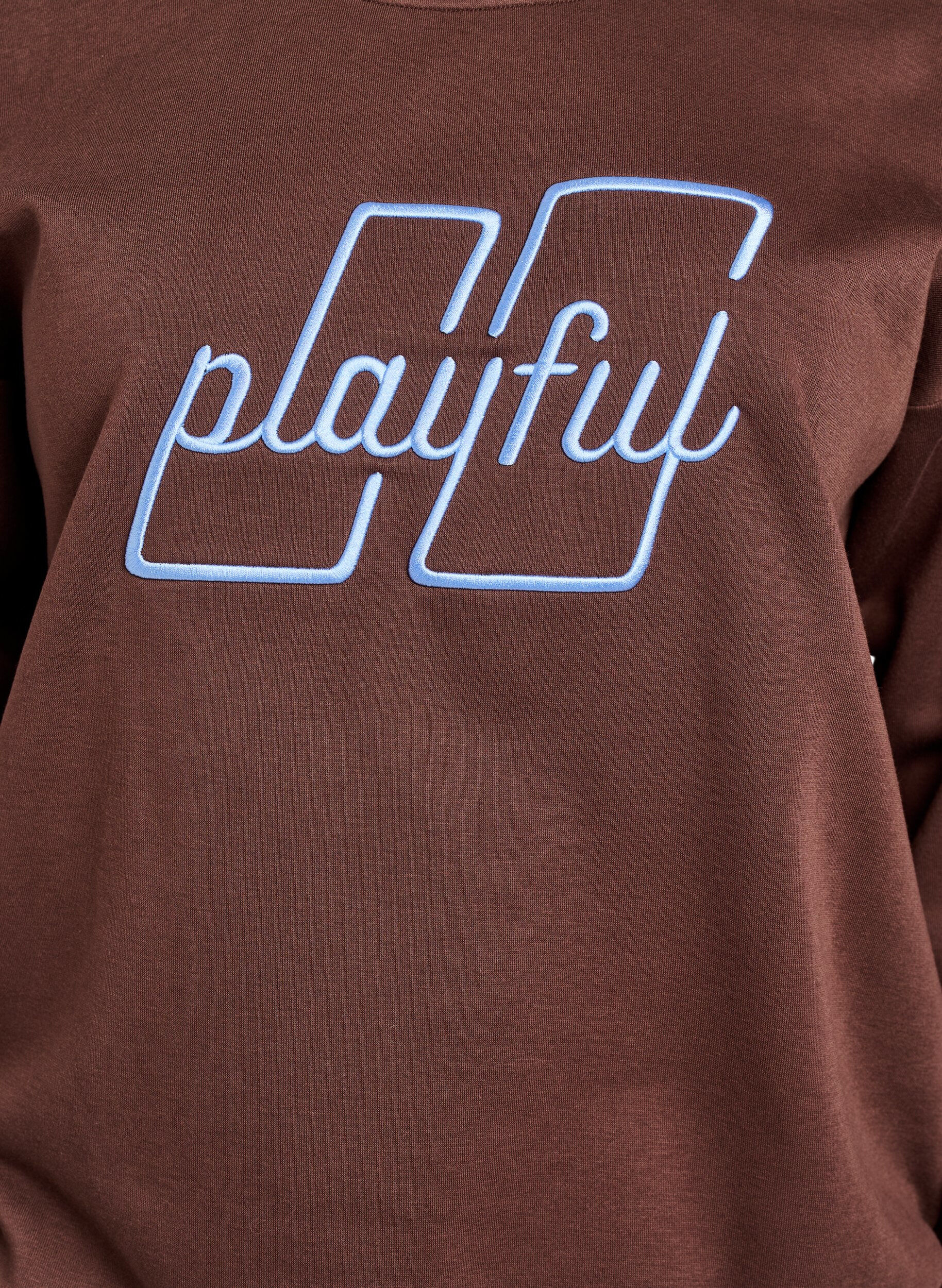 ZizziSweatshirt met geborduurde tekst, Bruin, Packshot image number 2