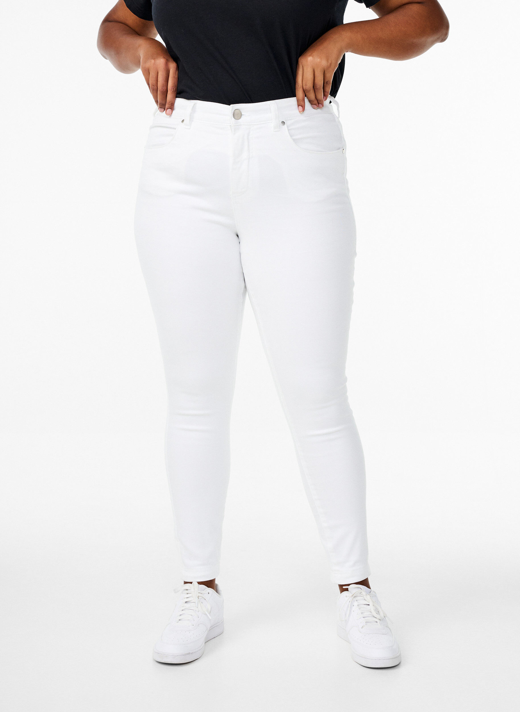 ZizziSuper slim Amy jeans met hoge taille, White, Model image number 2