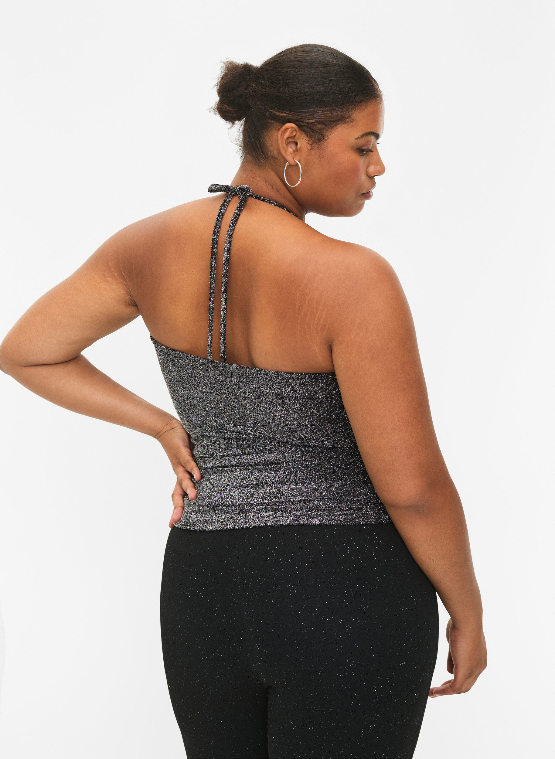 ZizziZilveren mouwloze top, Black Silver, Model image number 1