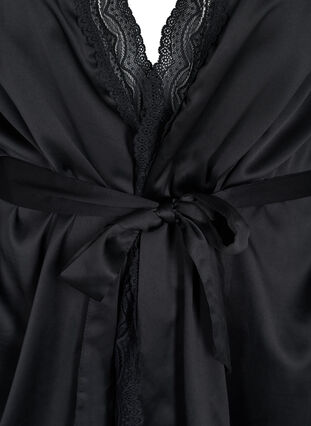 Robe de chambre avec détails en dentelle et manches 3/4, Black, Packshot image number 2