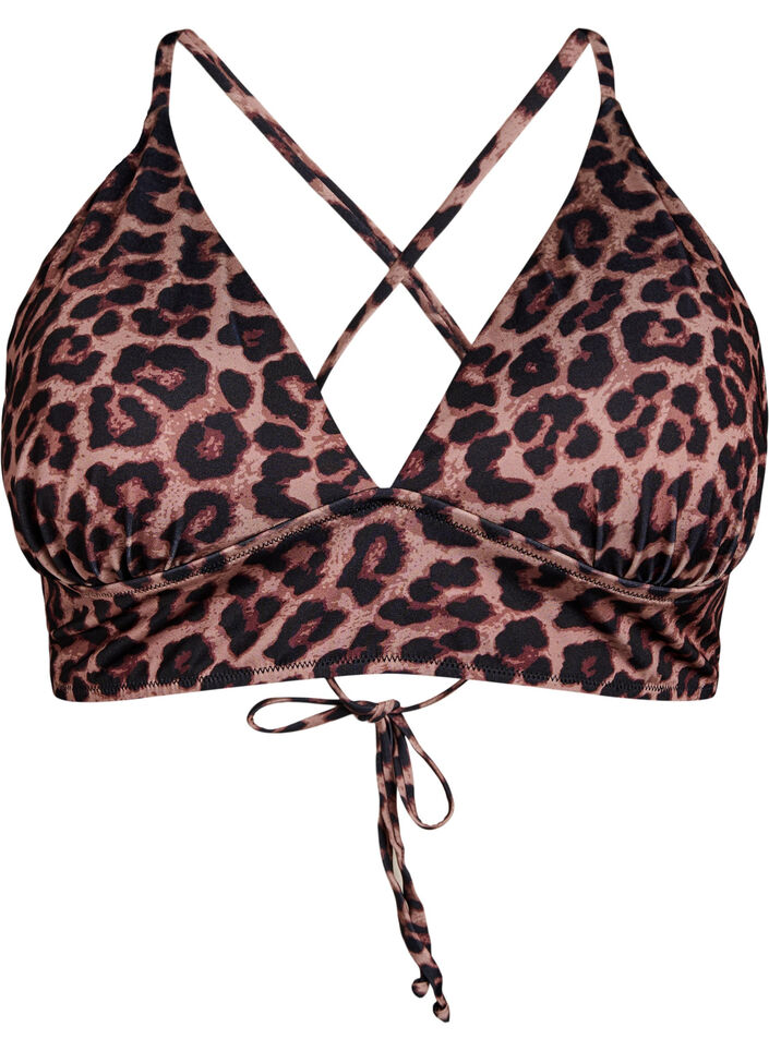 Bloemenbikini top met striksluiting aan de achterkant, Bruin, Packshot image number 0