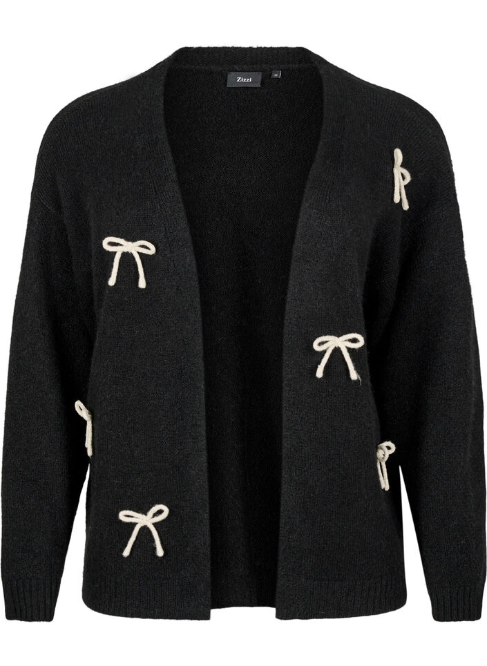 Korte gebreide cardigan met strikken, Black Comb, Packshot image number 0
