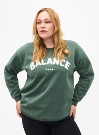 Sweatshirt met badstof tekst, Duck Green, Model