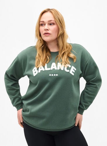 Sweatshirt met badstof tekst, Duck Green, Model image number 0