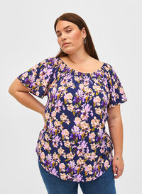 Gebloemde viscose blouse met korte mouwen, Small Flower AOP, Model