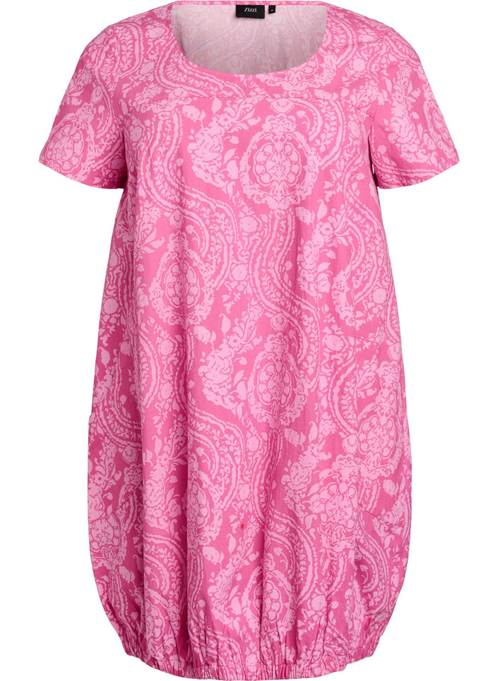 Katoenen jurk met korte mouwen en print, Roze, Packshot image number 0