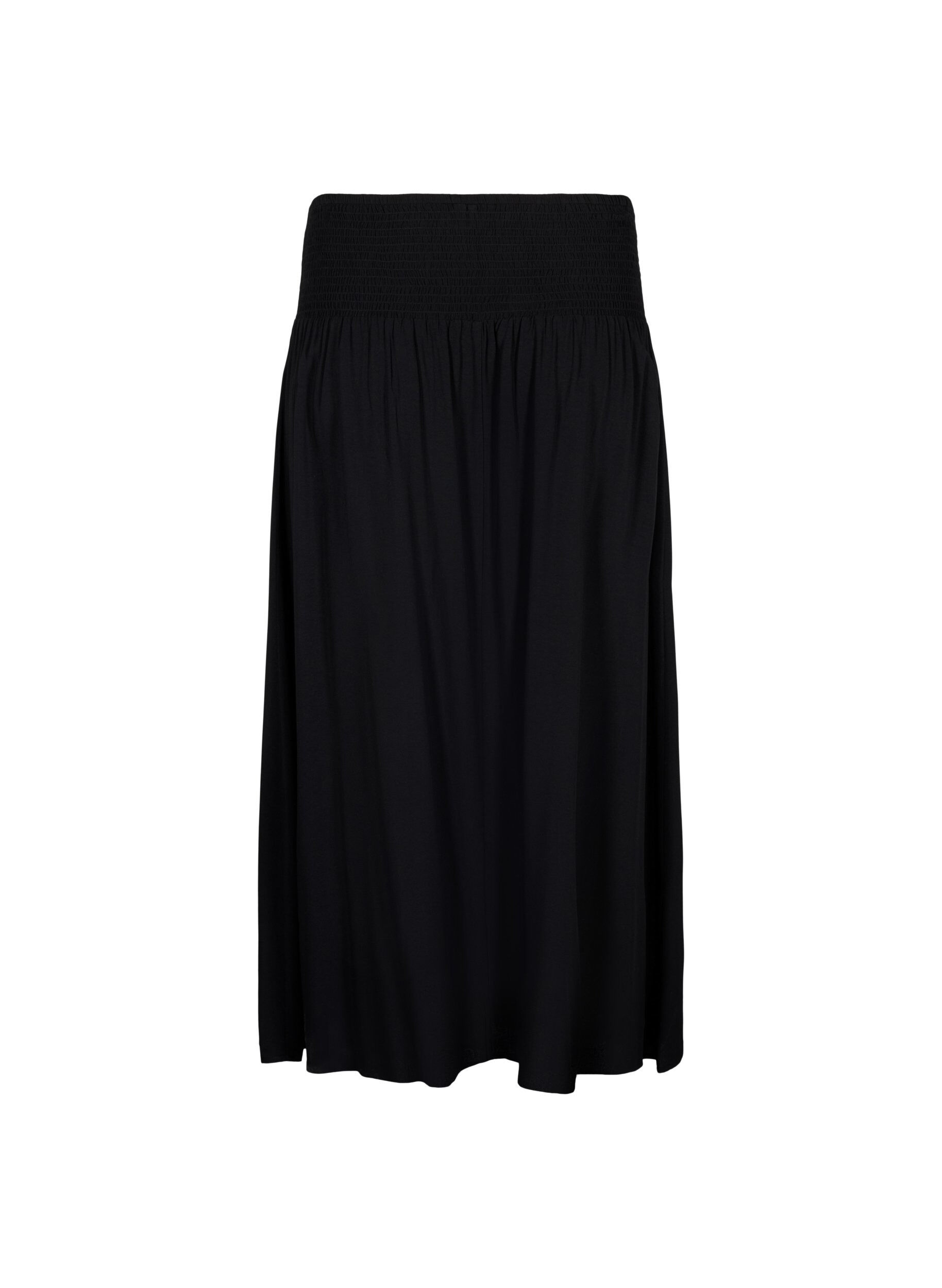 ZizziFLASH - Maxi rok in viscose met smokwerk, Zwart, Packshot image number 1