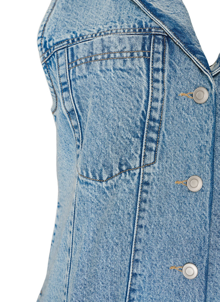 Mouwloze denimjurk met knoopsluiting en splitten, Blauw, Packshot image number 3
