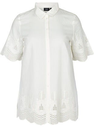 Tunique à manches courtes avec broderie anglaise, Bright White, Packshot image number 0