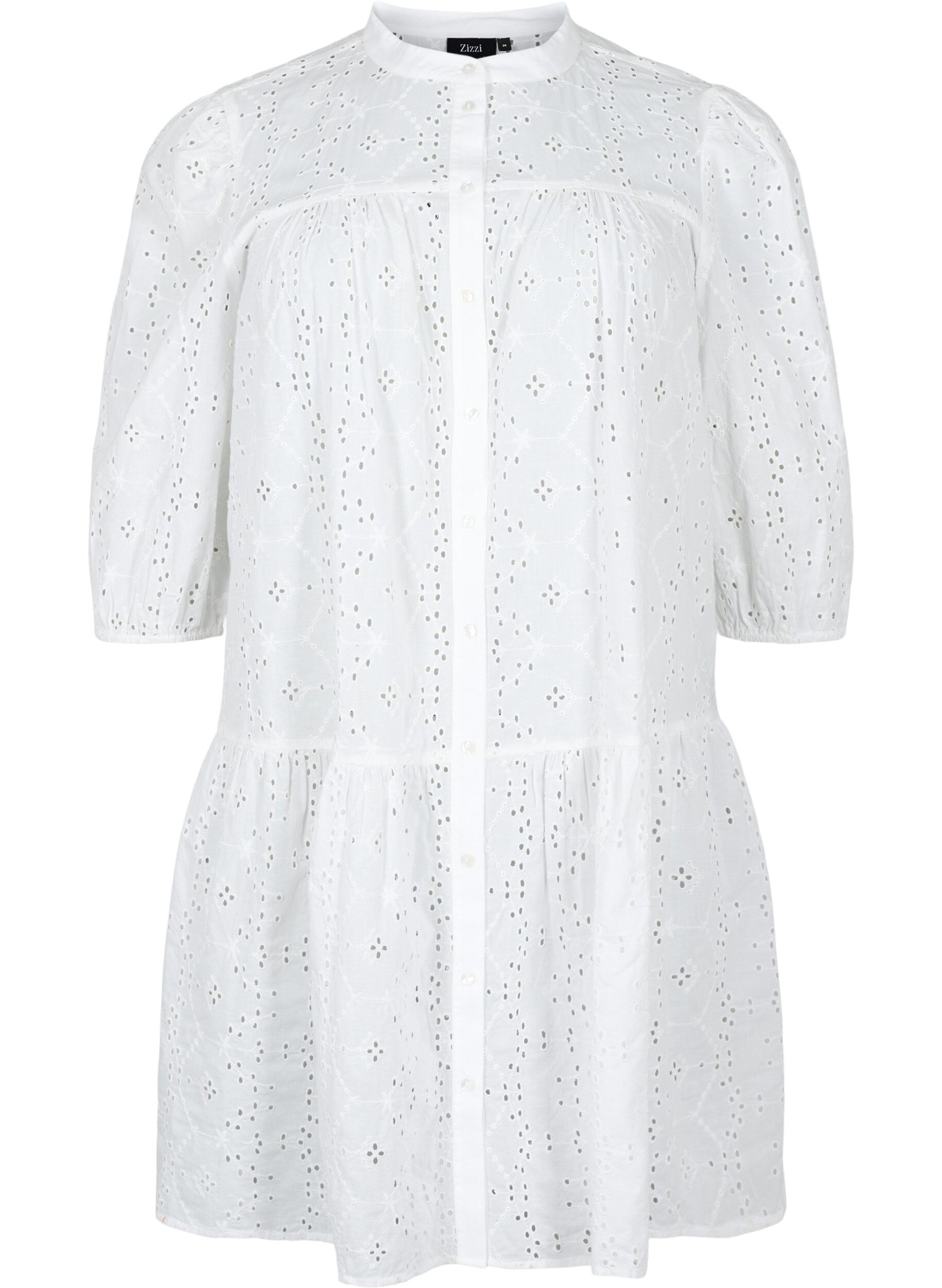 ZizziOverhemdjurk van katoen met broderie anglaise, Bright White, Packshot image number 0