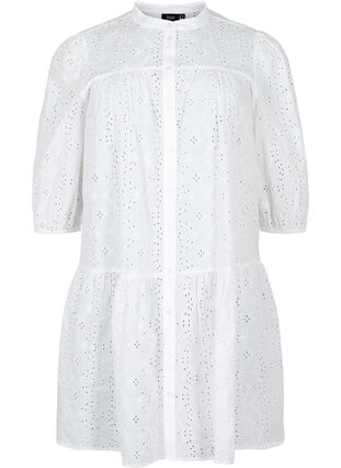 Robe chemise en coton à broderie anglaise, Bright White, Packshot image number 0