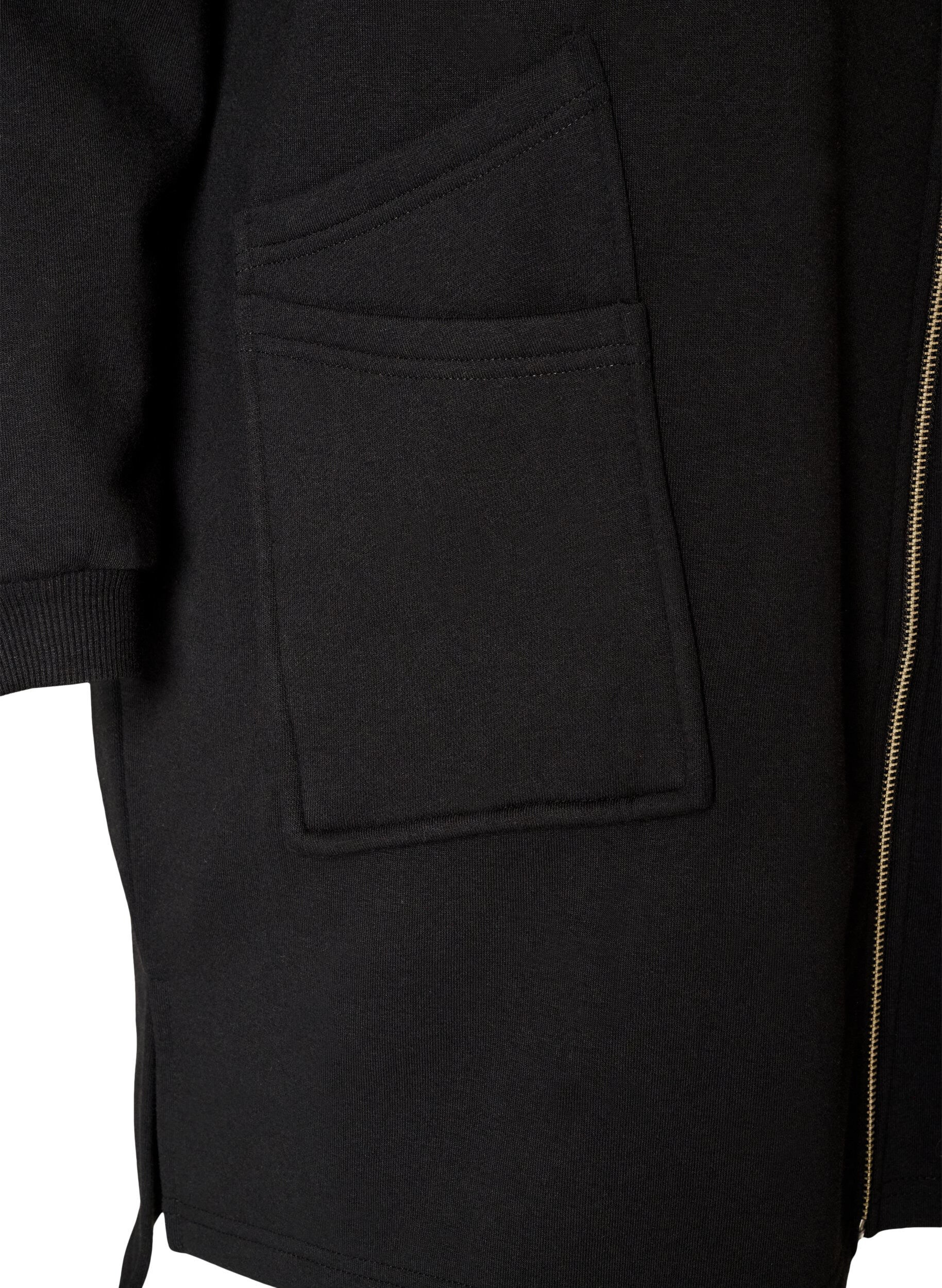 ZizziLang vest met capuchon en ritssluiting, Zwart, Packshot image number 3