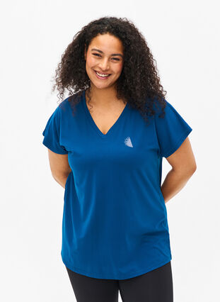 T-shirt de sport ample avec col en V, Blue Opal, Model image number 0