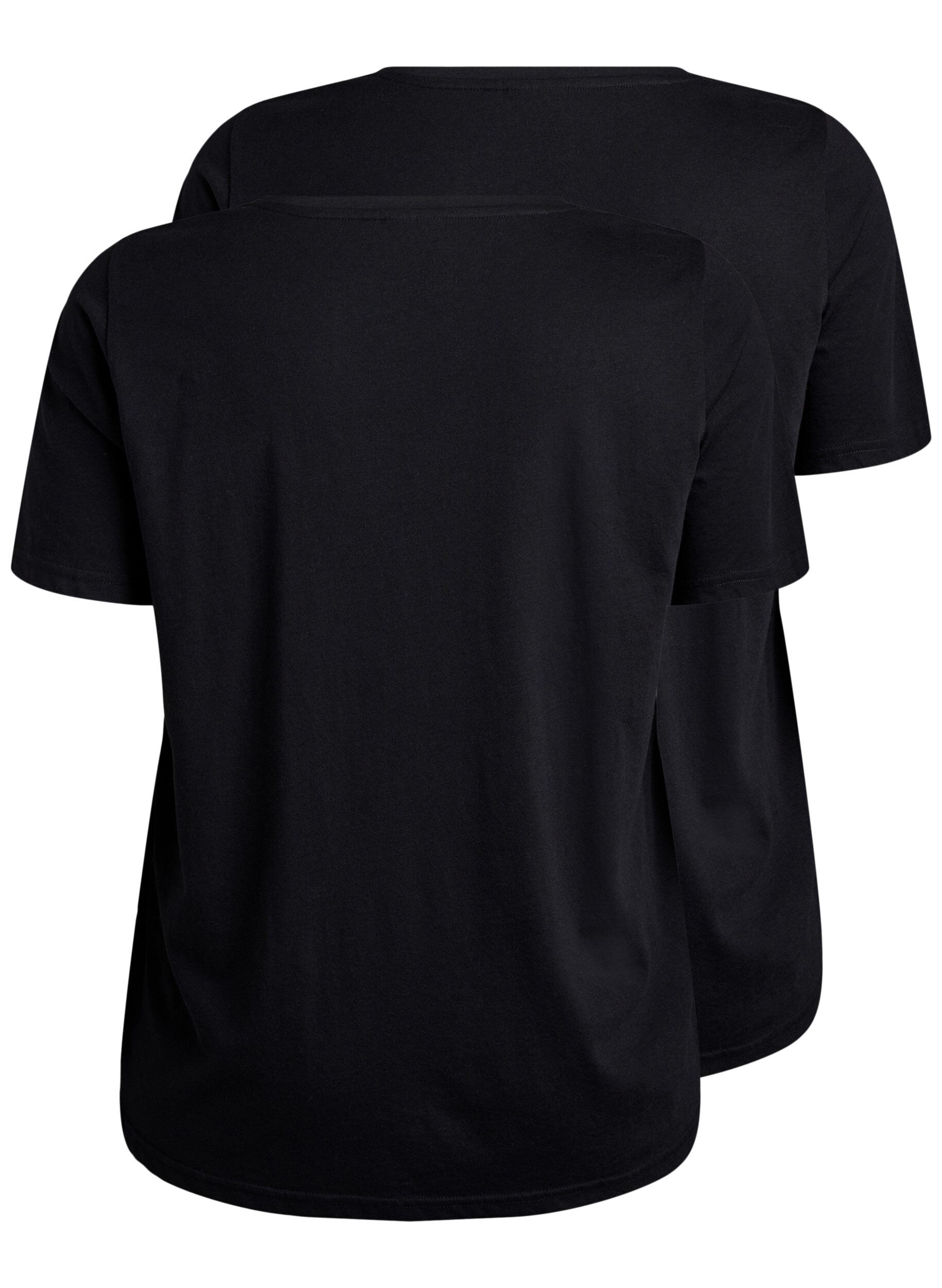 ZizziFLASH - 2-pack T-shirts met V-hals, Black/Black, Packshot image number 1