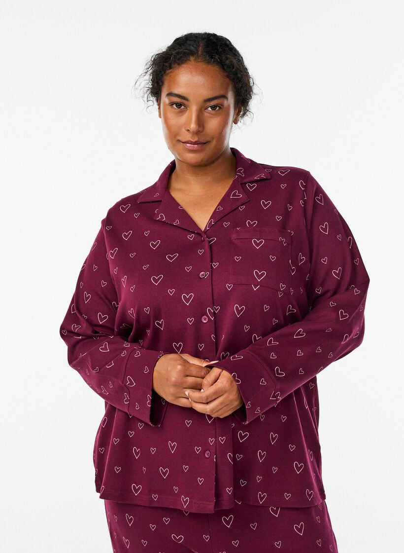 Chemise de pyjama en coton avec poche poitrine, Bordeaux, Model image number 0