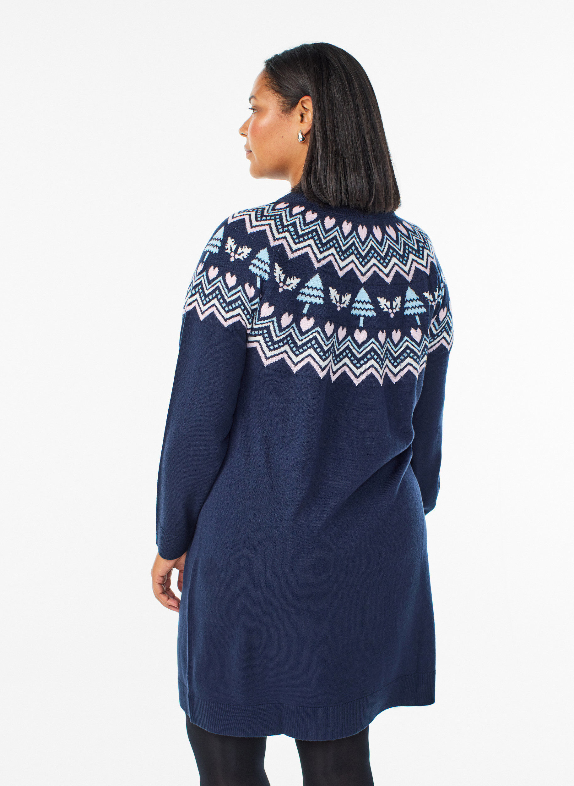 Zizzi Robe courte en maille jacquard avec motifs de No&euml;l, Bleu, Model image number 2
