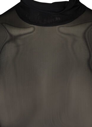 Belle chemise résille et imprimé léopard col montant, Black, Packshot image number 2