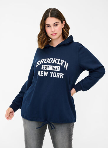 Sweatshirt met print en capuchon, Navy Blazer, Model image number 0