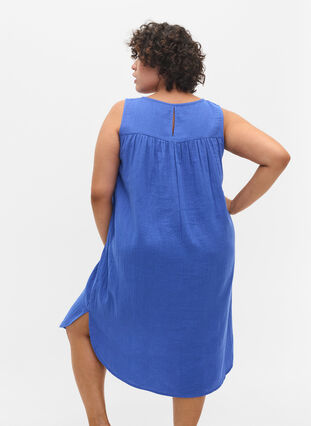 Mouwloze katoenen jurk met a-lijn, Dazzling Blue, Model image number 1