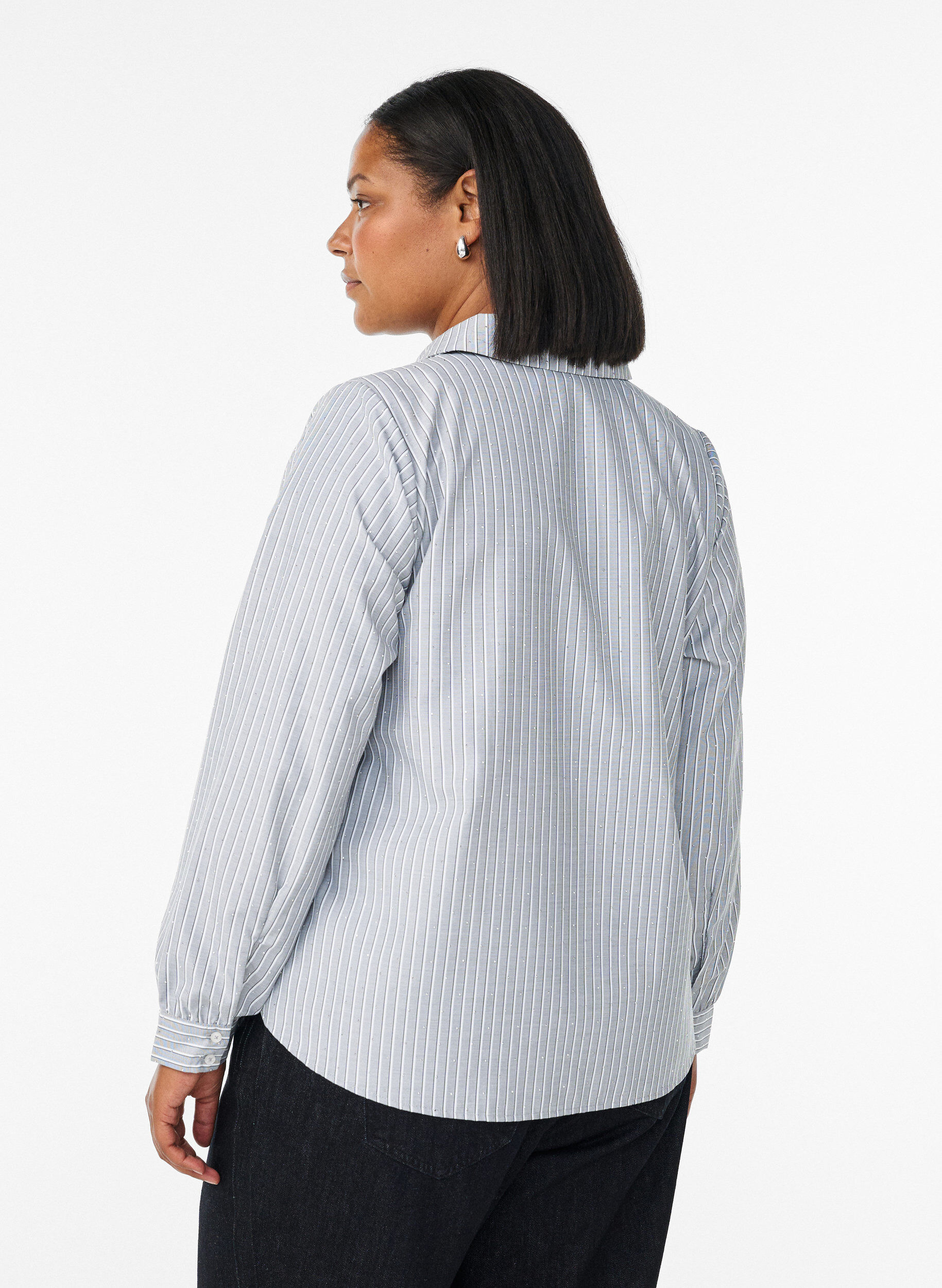 ZizziGestreept shirt met studs, Zwart, Model image number 2