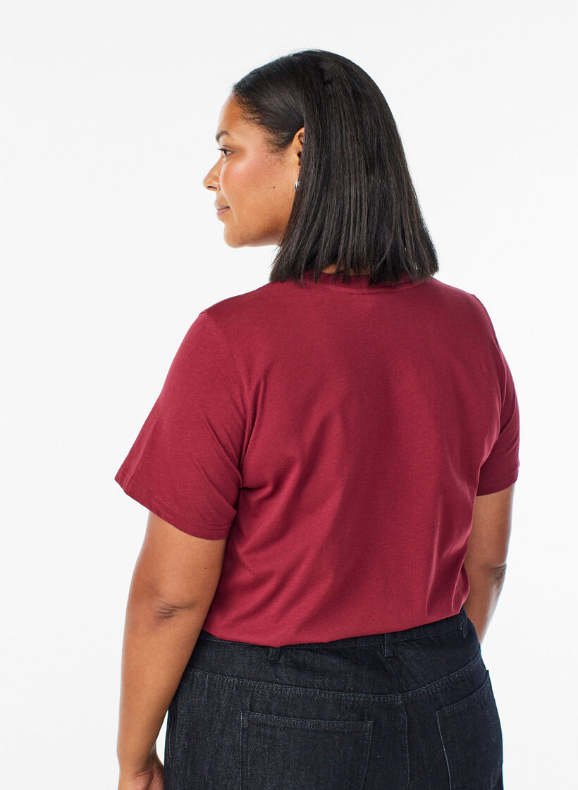 Basic katoenen T-shirt met ronde hals, Donker Bordeaux, Model image number 2