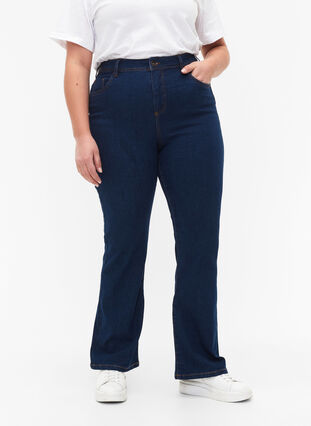 FLASH - Hoog getailleerde jeans met bootcut, Blue denim, Model image number 2