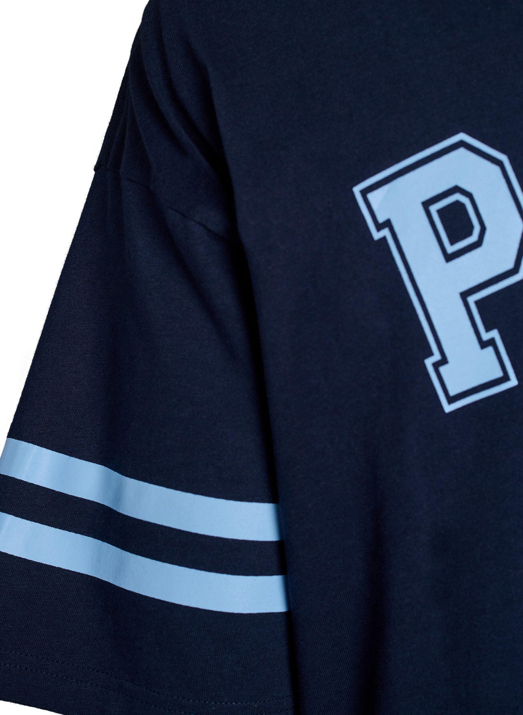 ZizziShort T-shirt dress with sporty details, Blue, Packshot image number 4