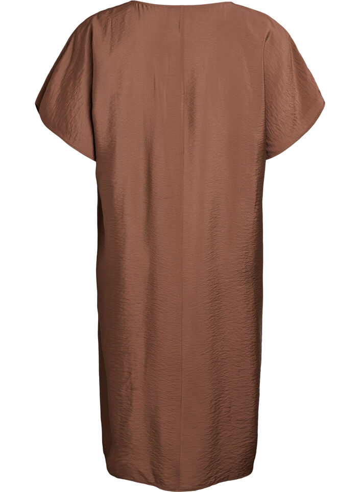 Jurk met V-hals van viscose, Bruin, Packshot image number 1