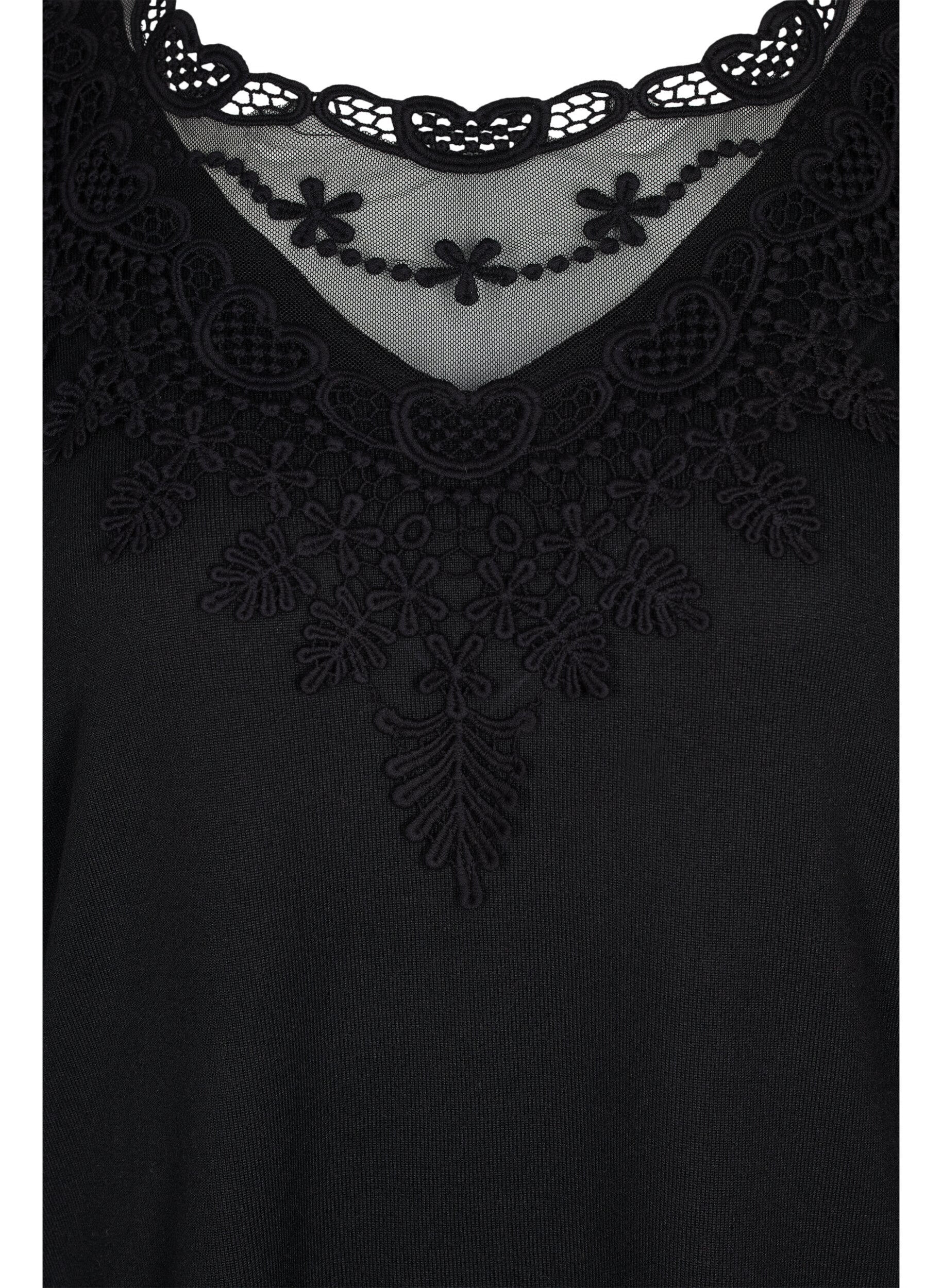 ZizziBlouse met lange mouwen en kanten details, Black, Packshot image number 2