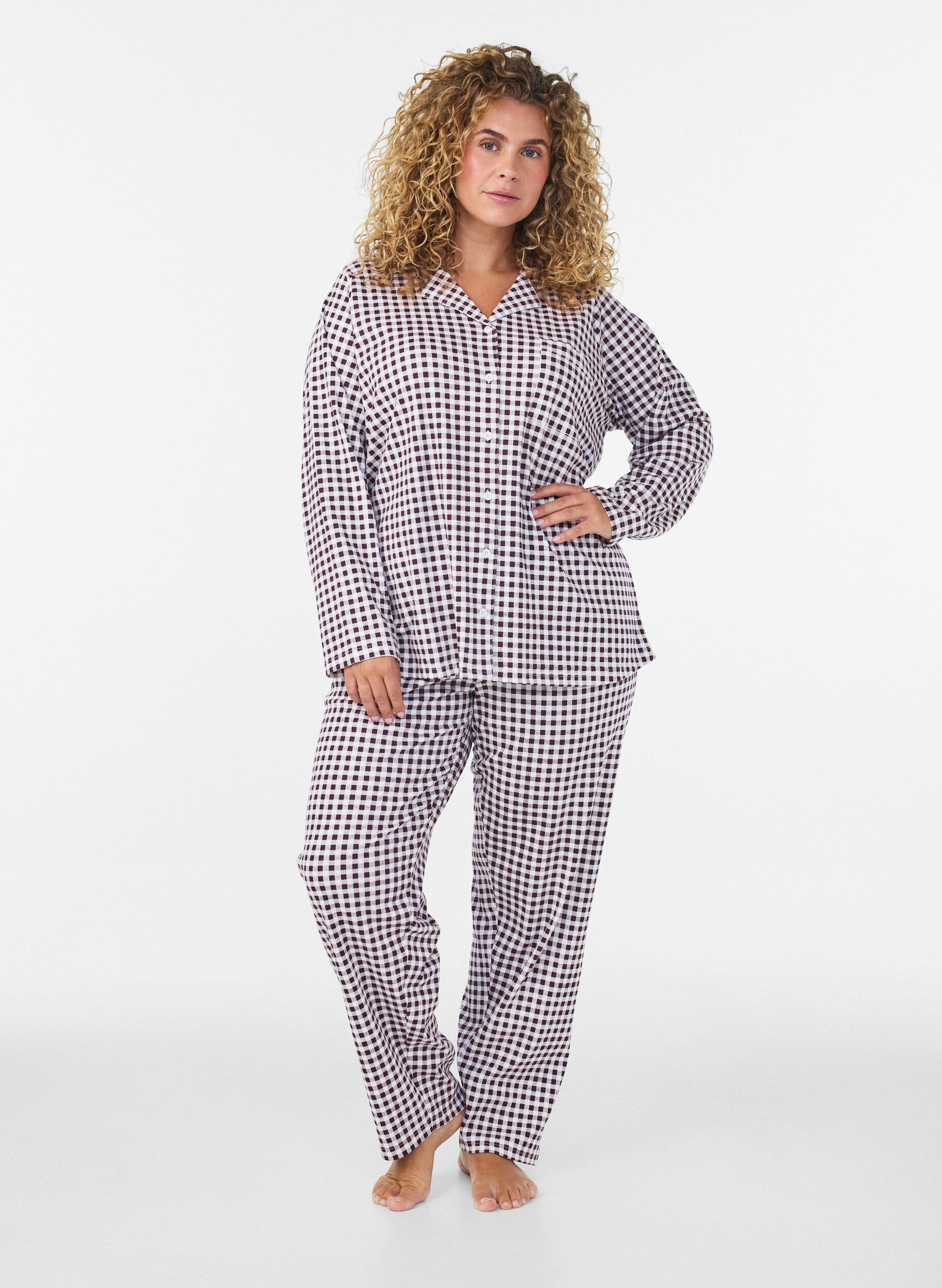 ZizziKatoenen pyjamashirt met borstzak, Rood, Model image number 1