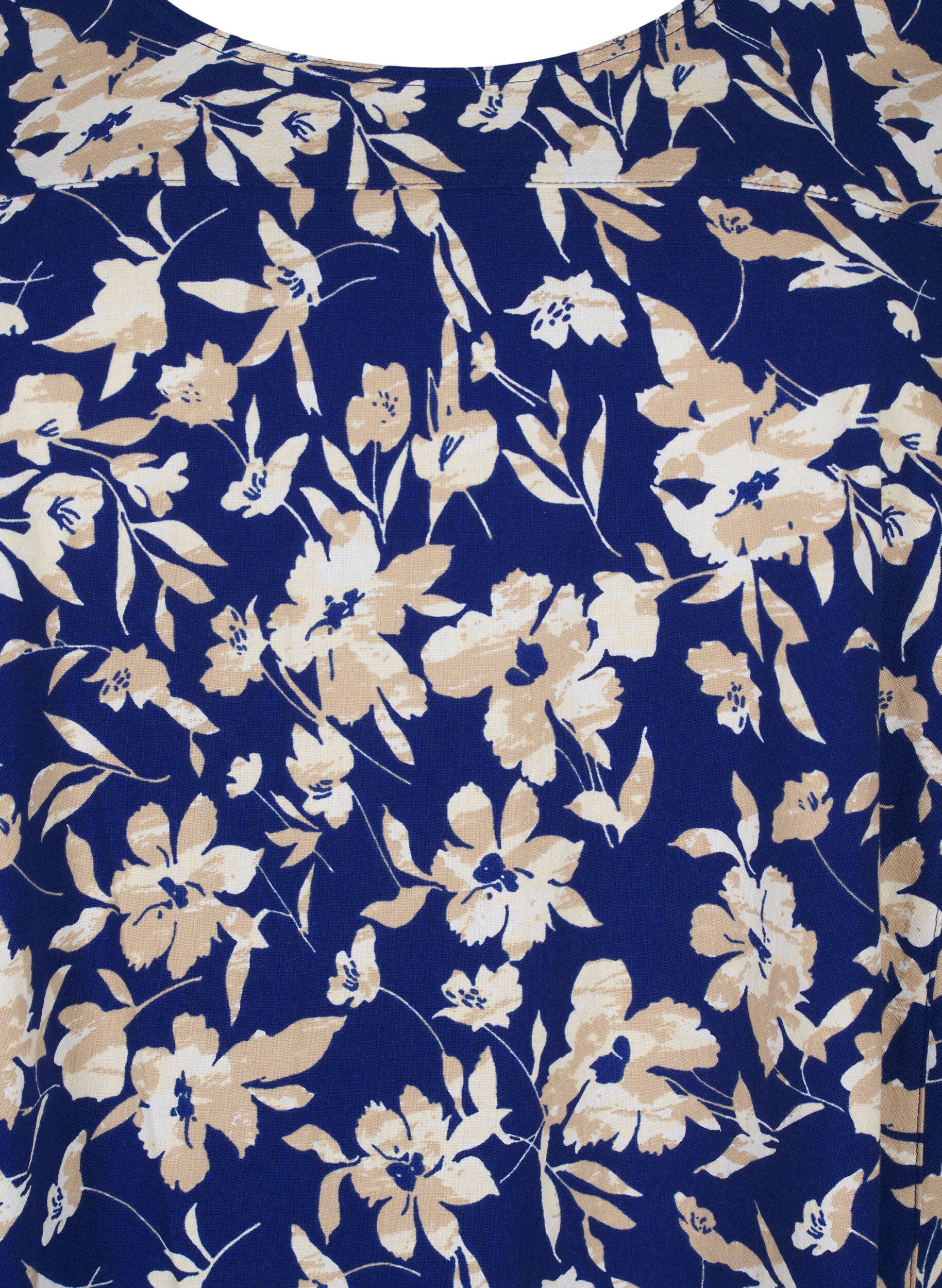 Zizzi Robe en coton &agrave; manches courtes avec imprim&eacute; floral, Bleu, Packshot image number 2