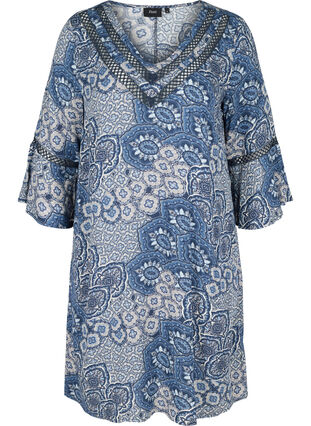 Viscose jurk met 3/4 mouwen en print, Asian Blue print, Packshot image number 0