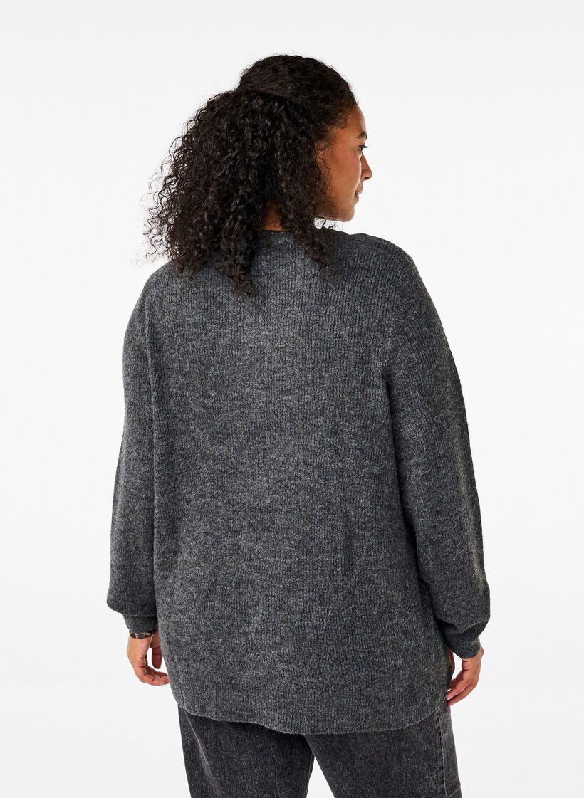 Pull mélangé à col rond, Dark Grey Black Mel., Model image number 1